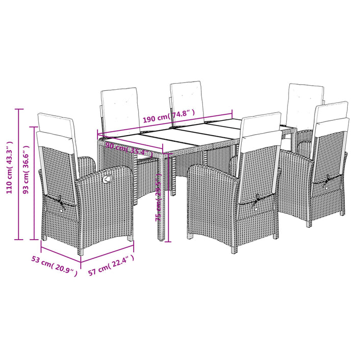 Set mobilier de grădină cu perne, 7 piese, gri, poliratan WALTI