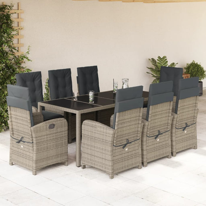 Set mobilier grădină cu perne, 9 piese, gri, poliratan - WALTI WALTI
