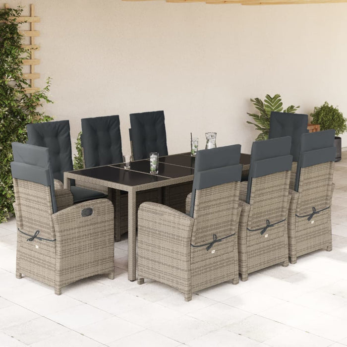 Set mobilier grădină cu perne, 9 piese, gri, poliratan - WALTI WALTI
