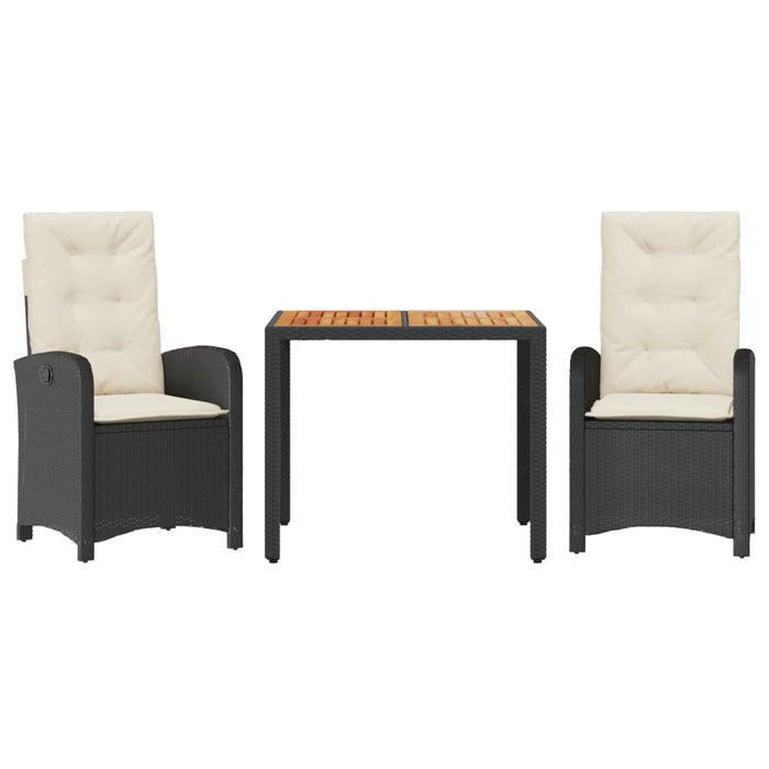 Set mobilier de grădină cu perne, 3 piese, negru, poliratan WALTI