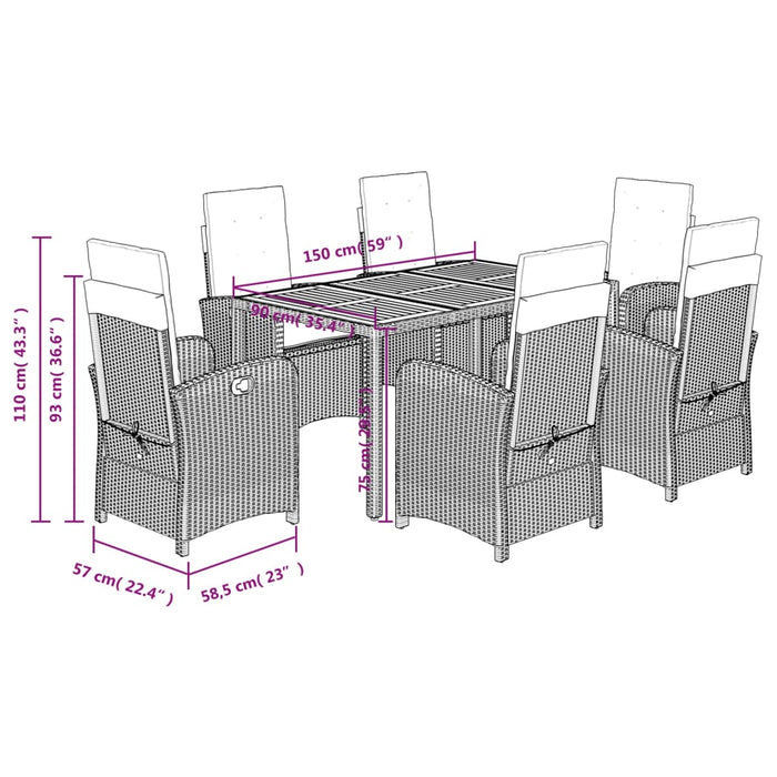 Set mobilier de grădină cu perne, 7 piese, negru, poliratan - WALTI WALTI