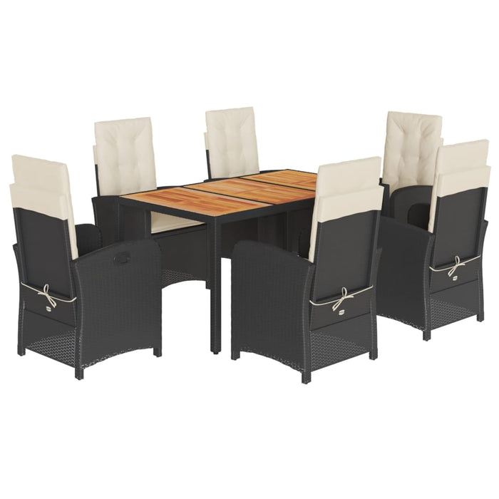 Set mobilier de grădină cu perne, 7 piese, negru, poliratan WALTI