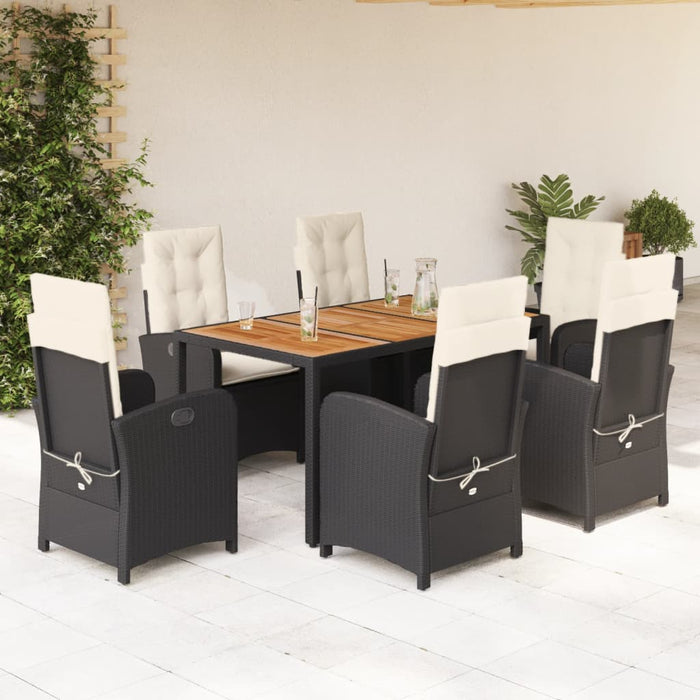 Set mobilier de grădină cu perne, 7 piese, negru, poliratan WALTI