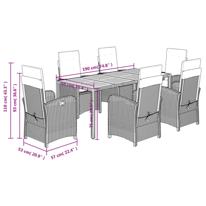 Set mobilier de grădină cu perne, 7 piese, negru, poliratan WALTI