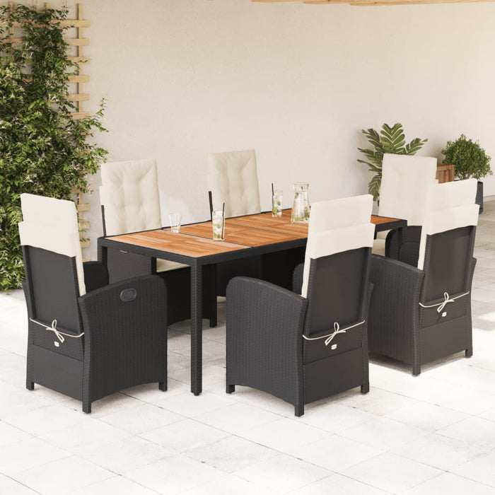 Set mobilier de grădină cu perne, 7 piese, negru, poliratan WALTI