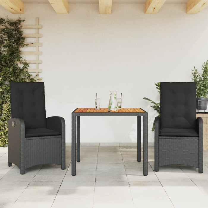 Set mobilier de grădină cu perne, 3 piese, negru, poliratan - WALTI WALTI