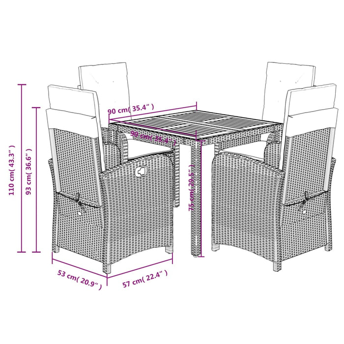 Set mobilier de grădină cu perne, 5 piese, negru, poliratan - WALTI WALTI