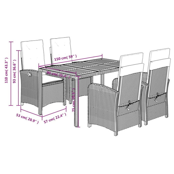 Set mobilier de grădină cu perne, 5 piese, negru, poliratan - WALTI WALTI