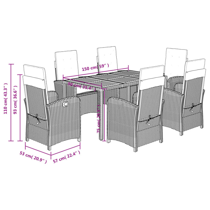 Set mobilier de grădină cu perne, 7 piese, negru, poliratan - WALTI WALTI