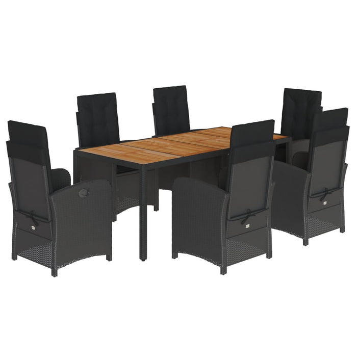 Set mobilier de grădină cu perne, 7 piese, negru, poliratan WALTI