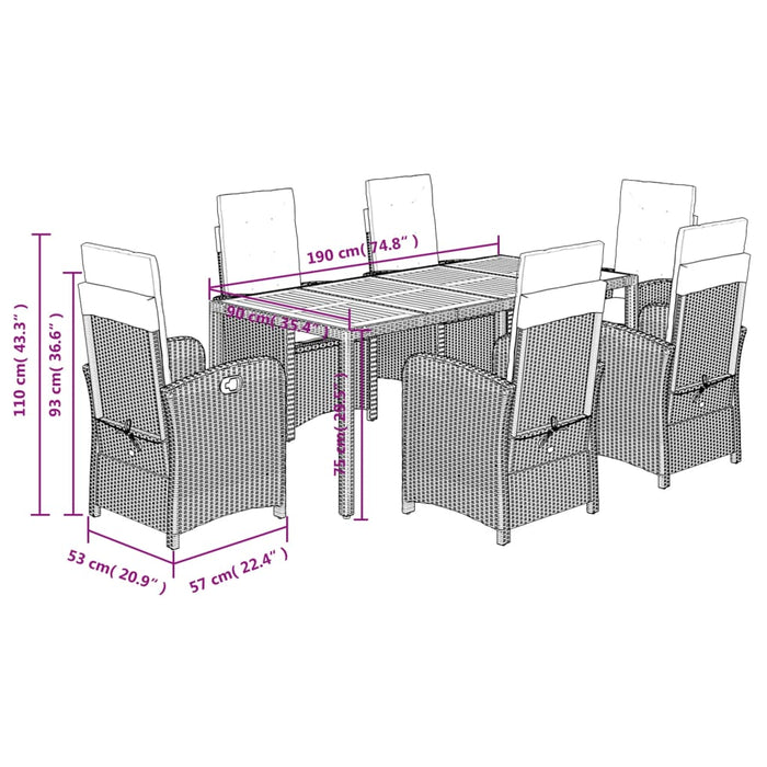 Set mobilier de grădină cu perne, 7 piese, negru, poliratan WALTI