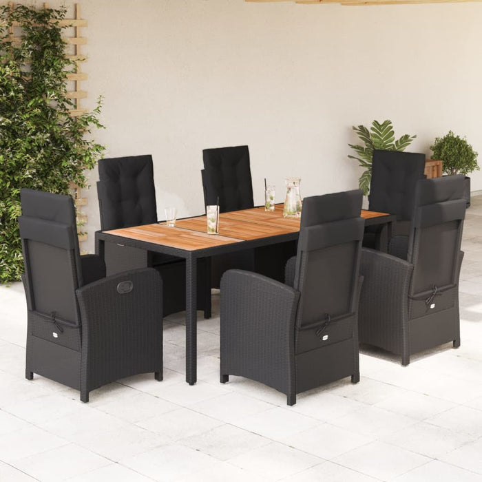 Set mobilier de grădină cu perne, 7 piese, negru, poliratan WALTI