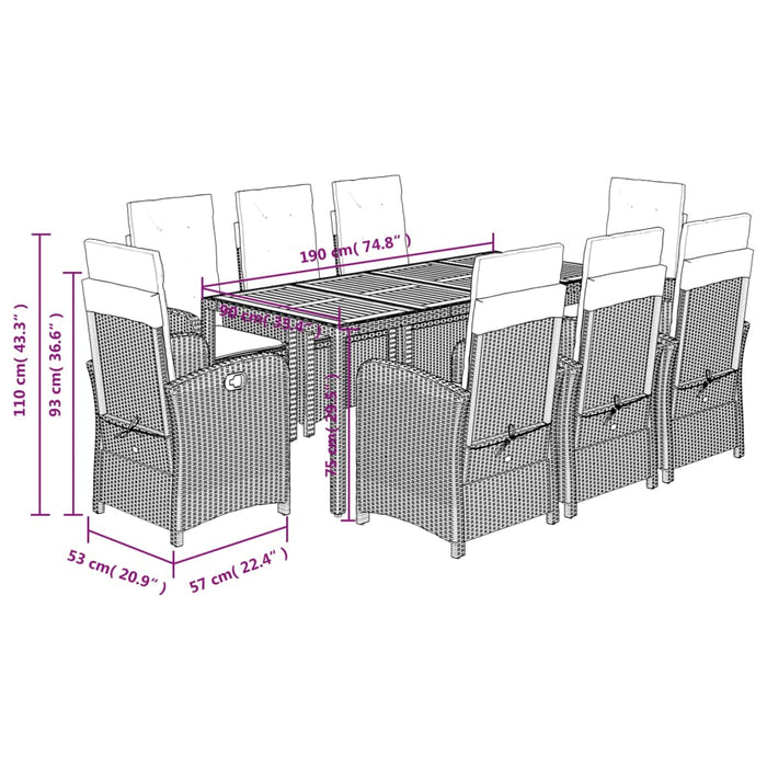 Set mobilier de grădină cu perne, 9 piese, negru, poliratan - WALTI WALTI
