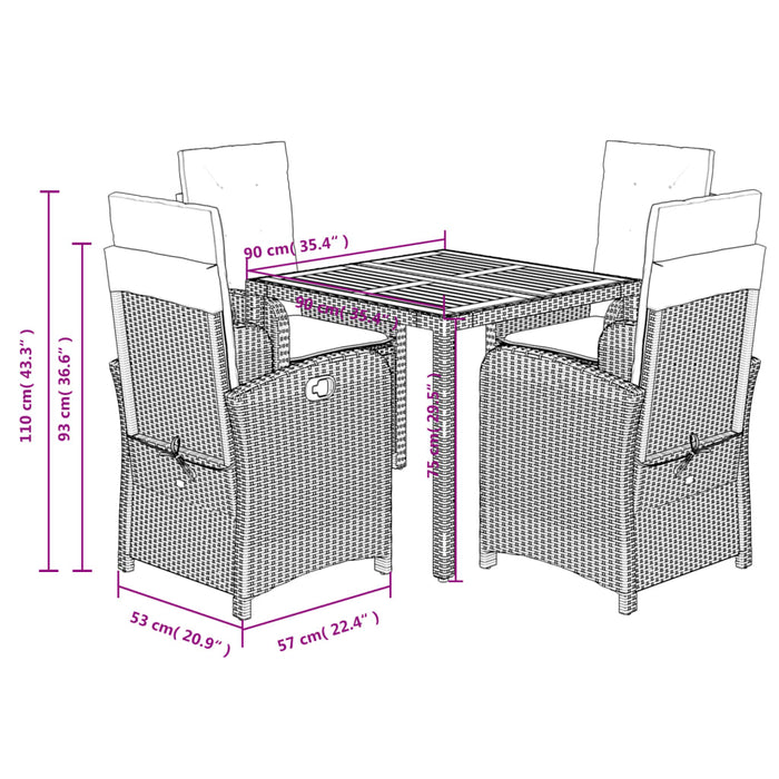Set mobilier de grădină cu perne, 5 piese, gri, poliratan WALTI
