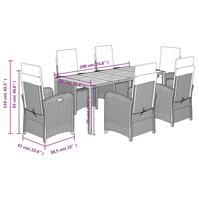 Set mobilier de grădină cu perne, 7 piese, gri, poliratan WALTI