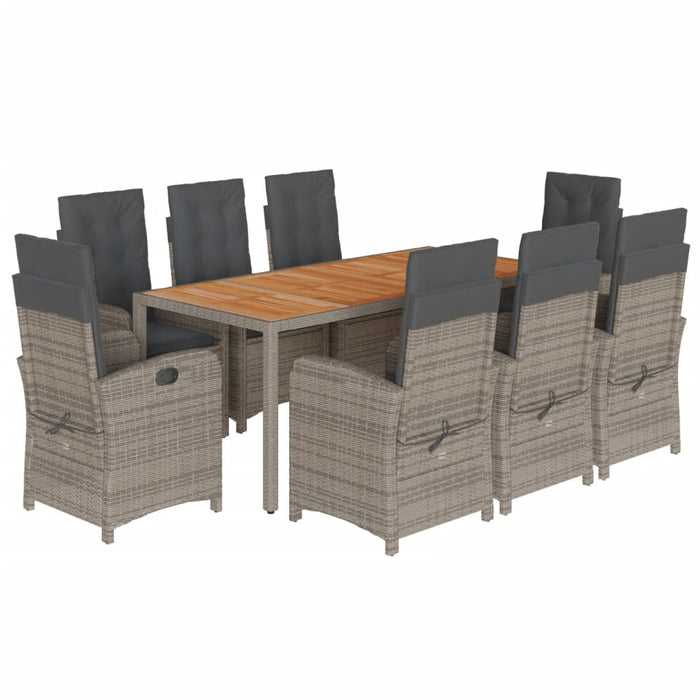 Set mobilier grădină cu perne, 9 piese, gri, poliratan WALTI