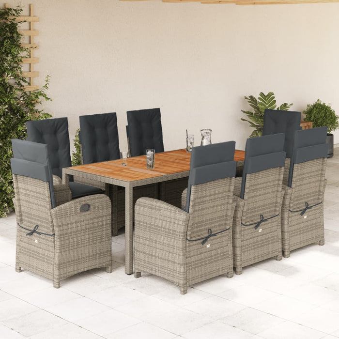 Set mobilier grădină cu perne, 9 piese, gri, poliratan WALTI