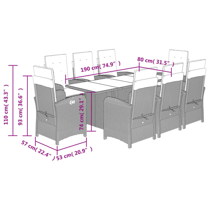 Set mobilier de grădină cu perne, 9 piese, negru, poliratan - WALTI WALTI