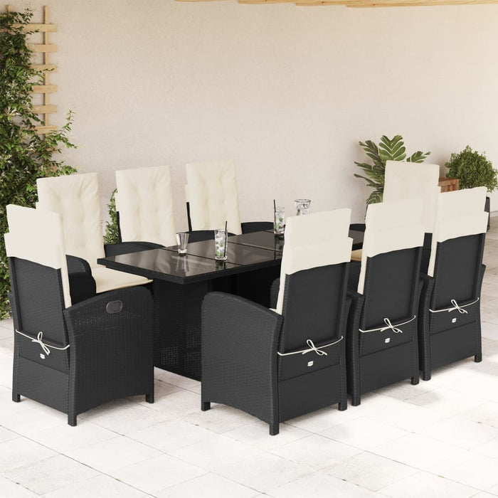 Set mobilier de grădină cu perne, 9 piese, negru, poliratan - WALTI WALTI