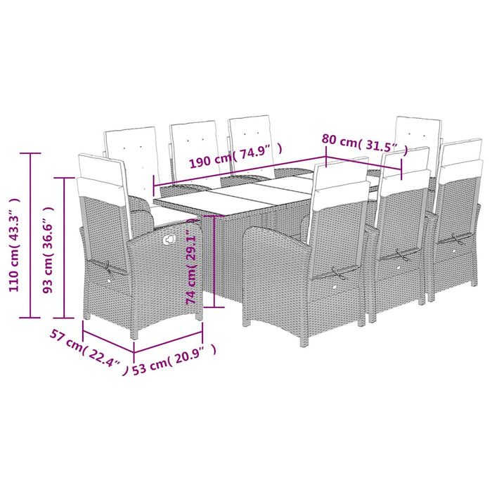 Set mobilier de grădină cu perne, 9 piese, negru, poliratan - WALTI WALTI