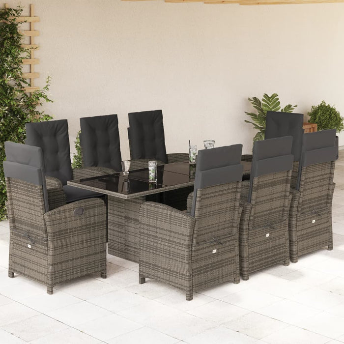 Set mobilier grădină cu perne, 9 piese, gri, poliratan - WALTI WALTI