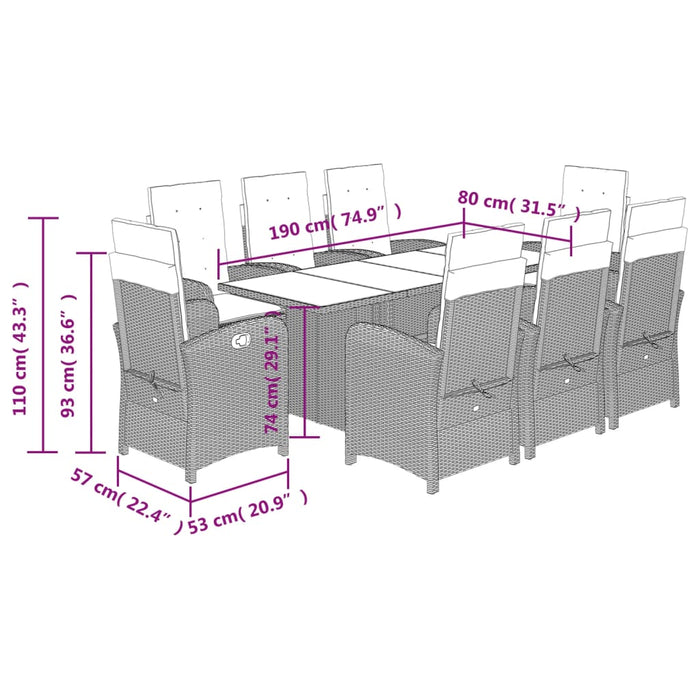 Set mobilier grădină cu perne, 9 piese, gri deschis, poliratan - WALTI WALTI
