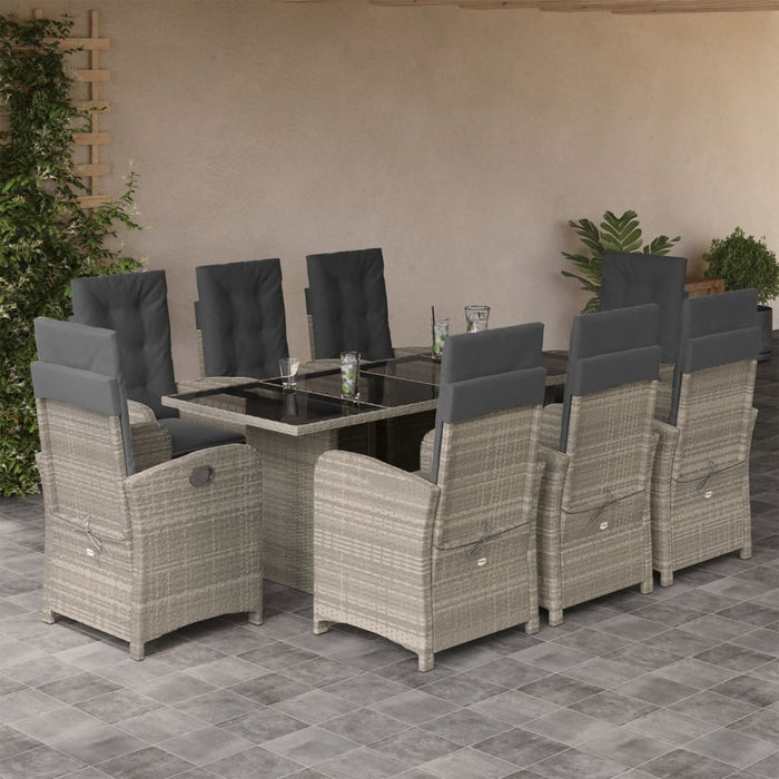 Set mobilier grădină cu perne, 9 piese, gri deschis, poliratan - WALTI WALTI