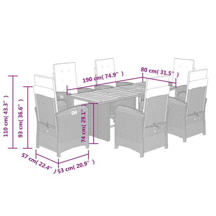 Set mobilier de grădină cu perne, 7 piese, negru, poliratan - WALTI WALTI