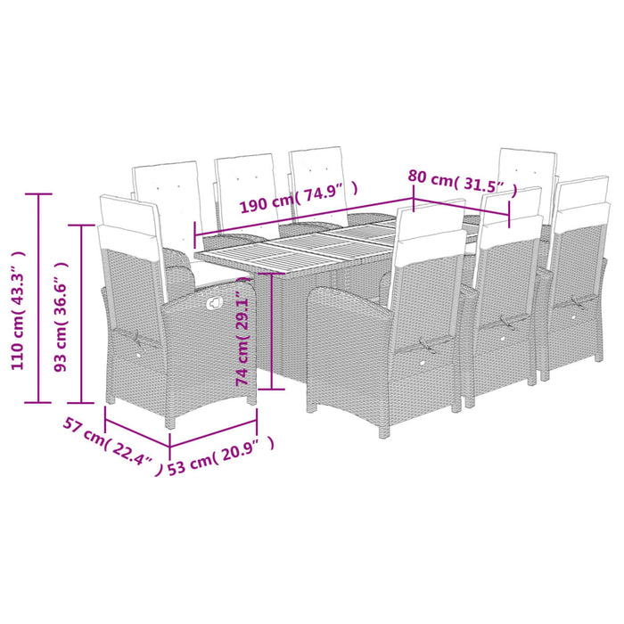 Set mobilier de grădină cu perne, 9 piese, negru, poliratan - WALTI WALTI