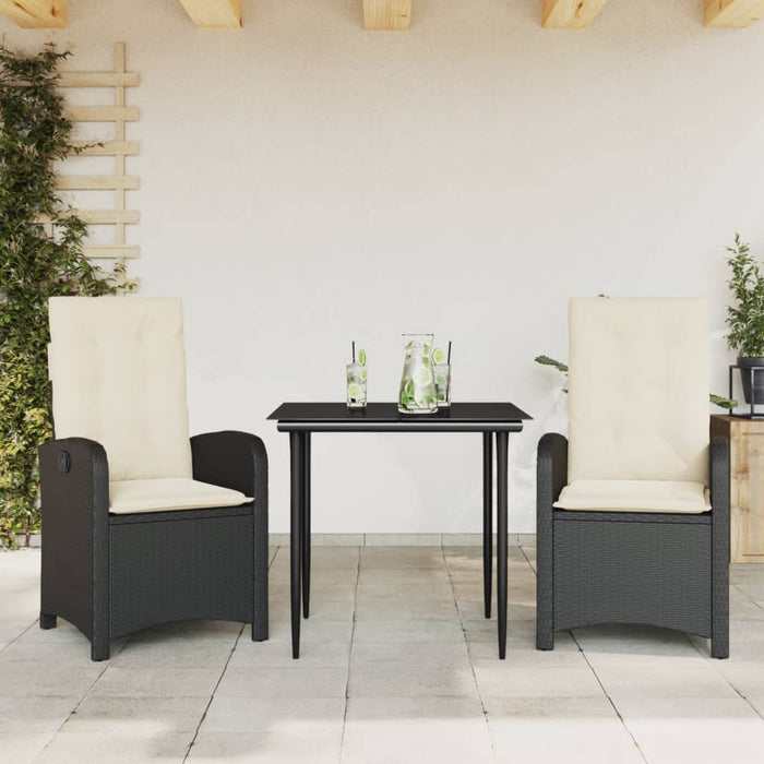 Set mobilier de grădină cu perne, 3 piese, negru, poliratan - WALTI WALTI