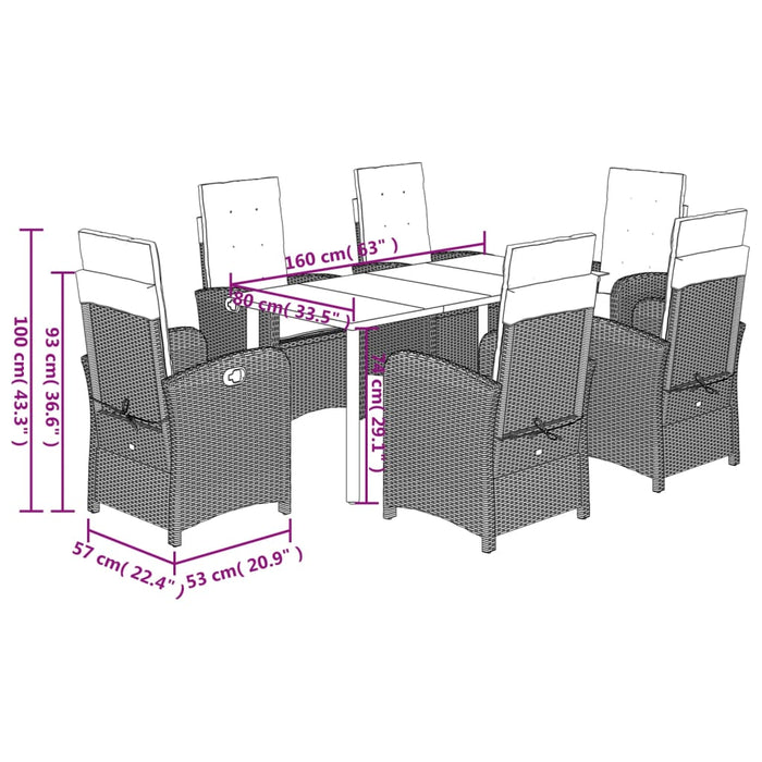 Set mobilier de grădină cu perne, 7 piese, negru, poliratan - WALTI WALTI