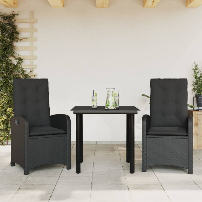 Set mobilier de grădină cu perne, 3 piese, negru, poliratan - WALTI WALTI