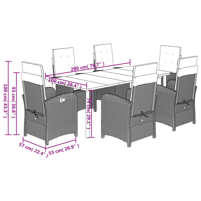 Set mobilier de grădină cu perne, 7 piese, negru, poliratan WALTI