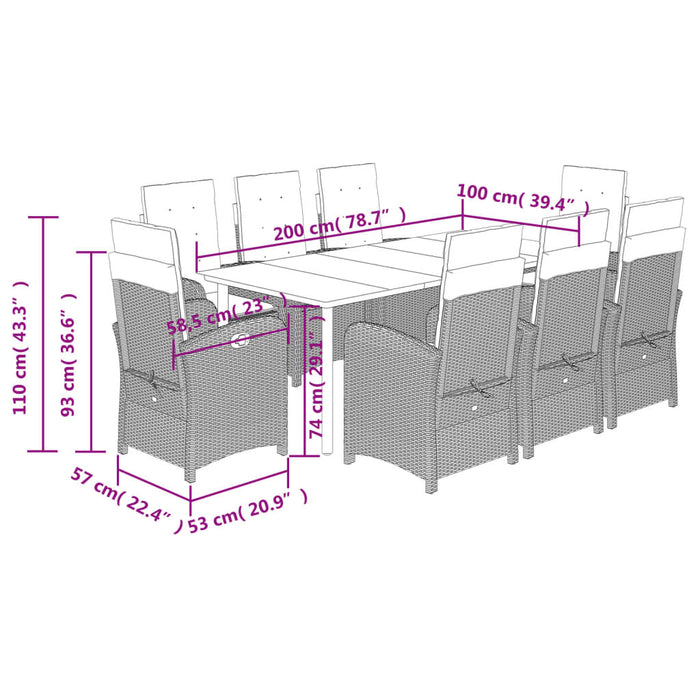 Set mobilier de grădină cu perne, 9 piese, negru, poliratan - WALTI WALTI