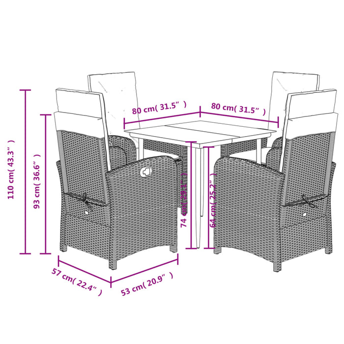 Set mobilier de grădină, 5 piese, cu perne, maro, poliratan - WALTI WALTI