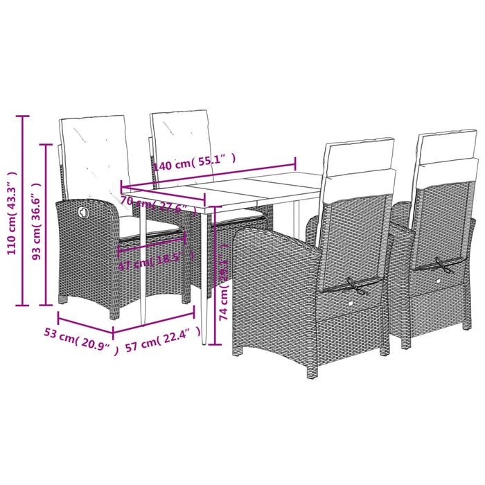 Set mobilier de grădină, 5 piese, cu perne, maro, poliratan - WALTI WALTI