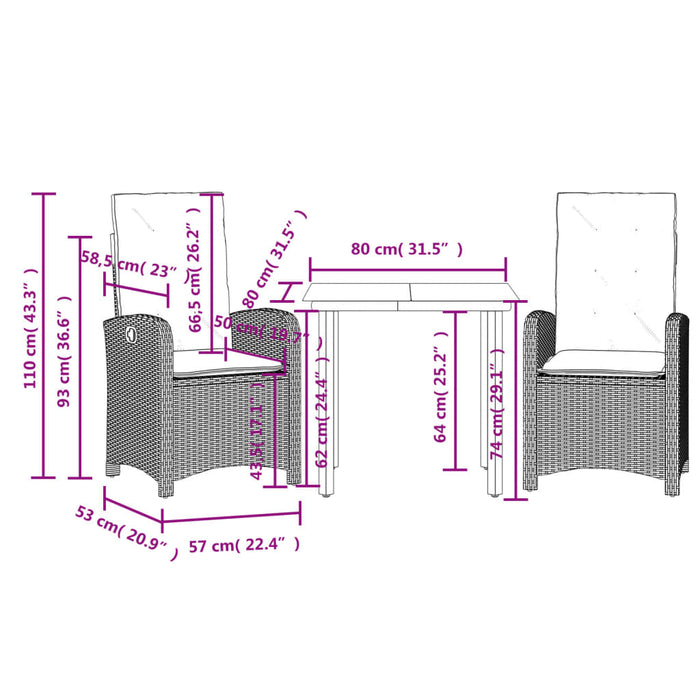 Set mobilier de grădină cu perne, 3 piese, maro, poliratan - WALTI WALTI