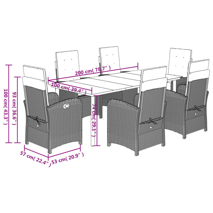 Set mobilier de grădină cu perne, 7 piese, maro, poliratan WALTI