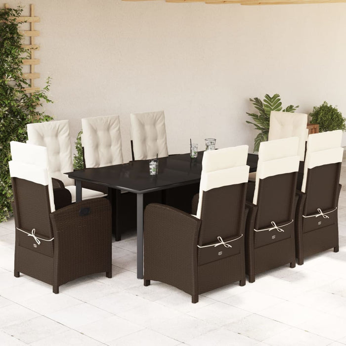 Set mobilier de grădină cu perne, 9 piese, maro, poliratan WALTI