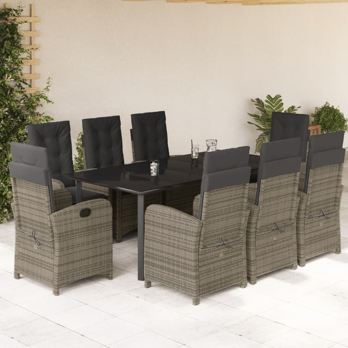 Set mobilier grădină cu perne, 9 piese, gri, poliratan - WALTI WALTI