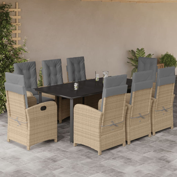 Set de masă pentru grădină, 9 piese, cu perne, bej, poliratan - WALTI WALTI