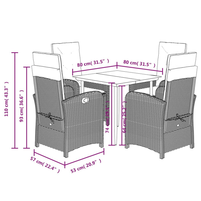 Set mobilier de grădină cu perne, 5 piese gri deschis poliratan WALTI