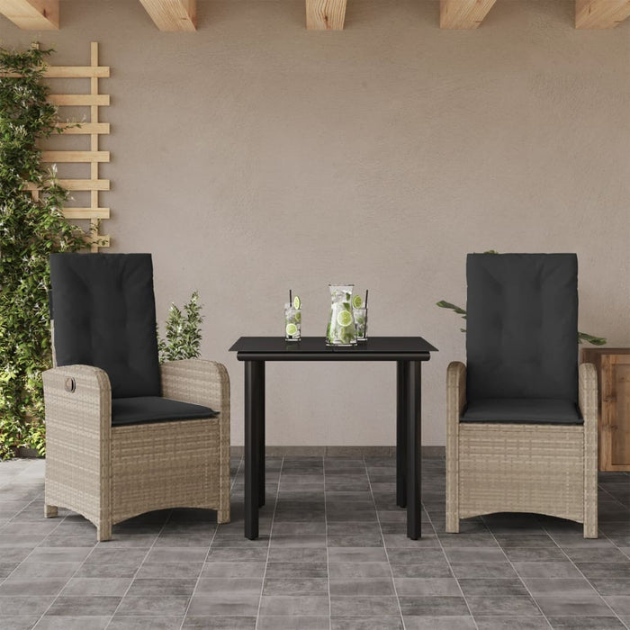 Set mobilier de grădină cu perne, 3 piese,gri deschis,poliratan - WALTI WALTI