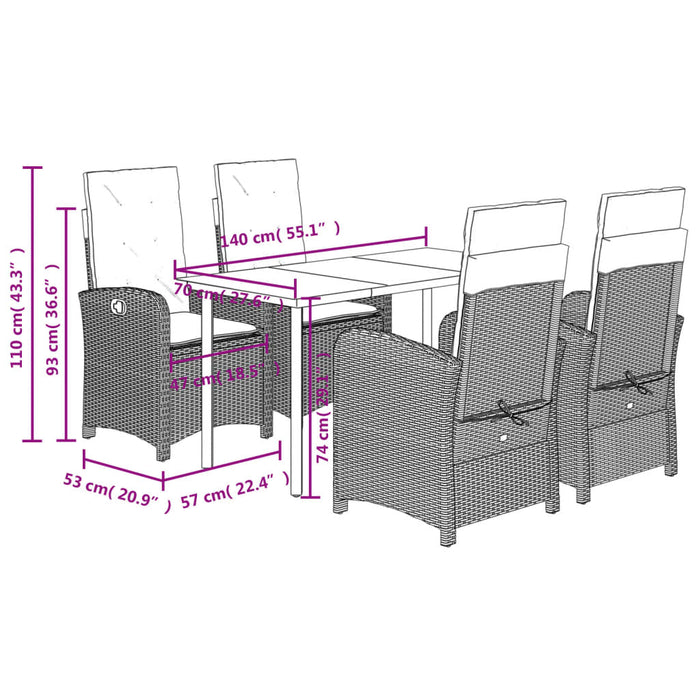 Set mobilier de grădină cu perne, 5 piese gri deschis poliratan - WALTI WALTI