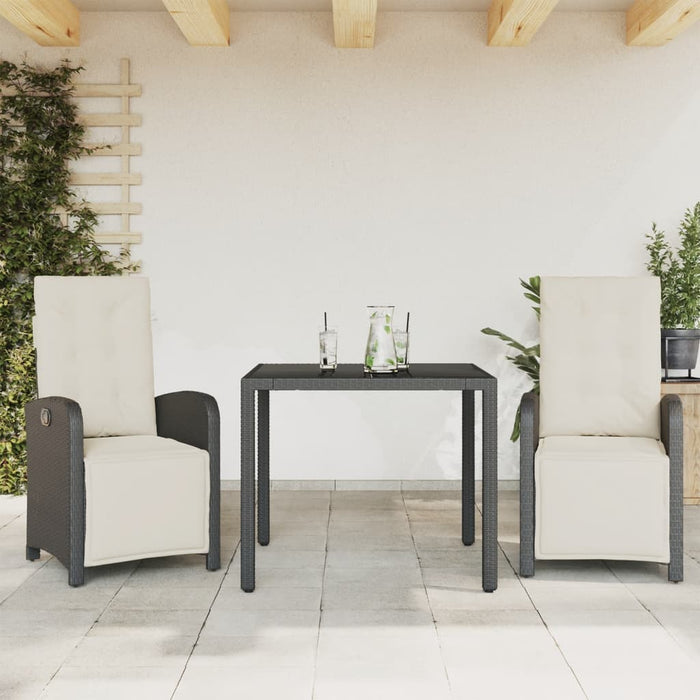 Set bistro cu perne, 3 piese, negru, poliratan - WALTI WALTI