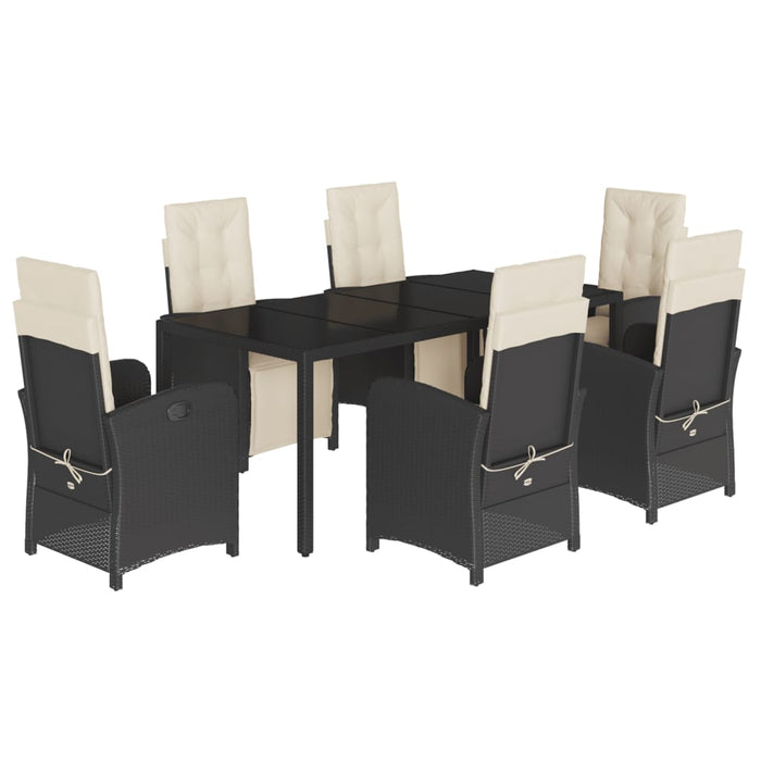 Set mobilier de grădină cu perne, 7 piese, negru, poliratan WALTI