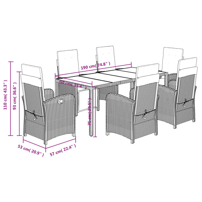 Set mobilier de grădină cu perne, 7 piese, negru, poliratan WALTI