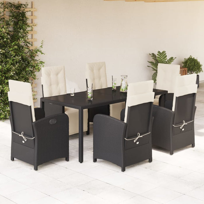 Set mobilier de grădină cu perne, 7 piese, negru, poliratan WALTI