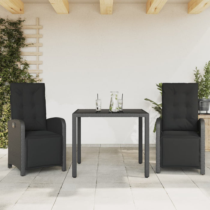 Set bistro cu perne, 3 piese, negru, poliratan - WALTI WALTI