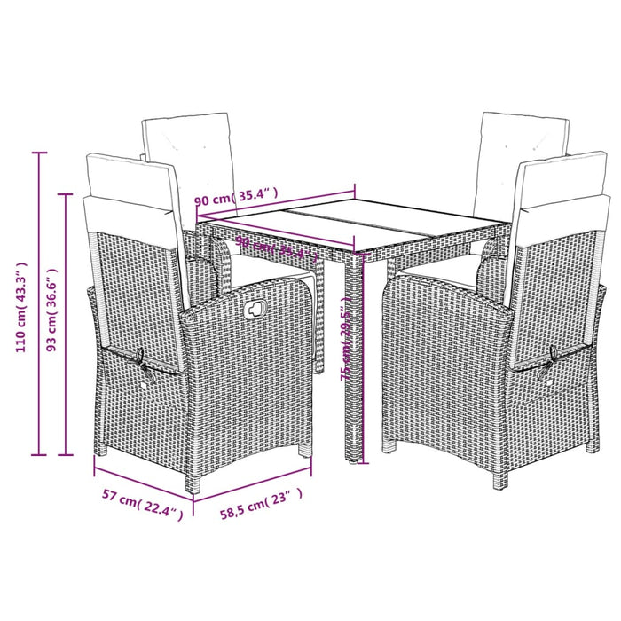 Set mobilier de grădină cu perne, 5 piese, negru, poliratan - WALTI WALTI